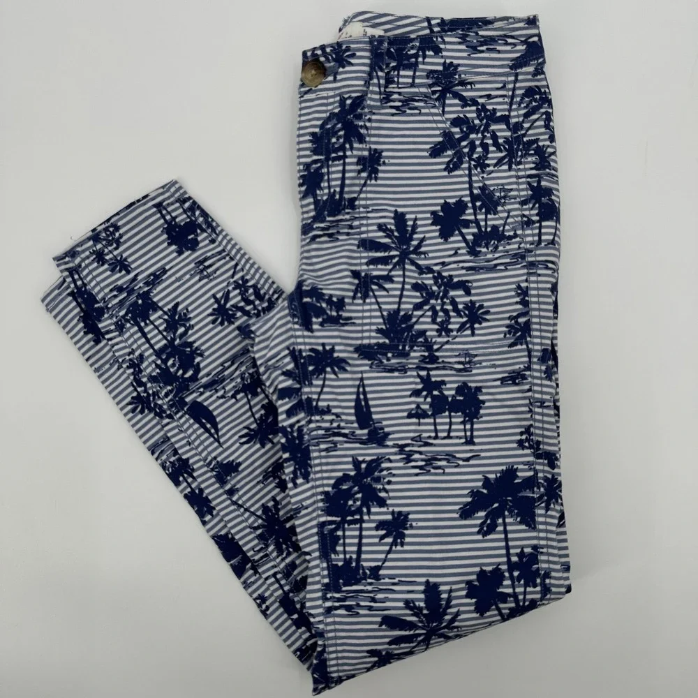 Vineyard Vines Pants Womens 00 Blue White Palm Tree Stripe Sailboat Stretch